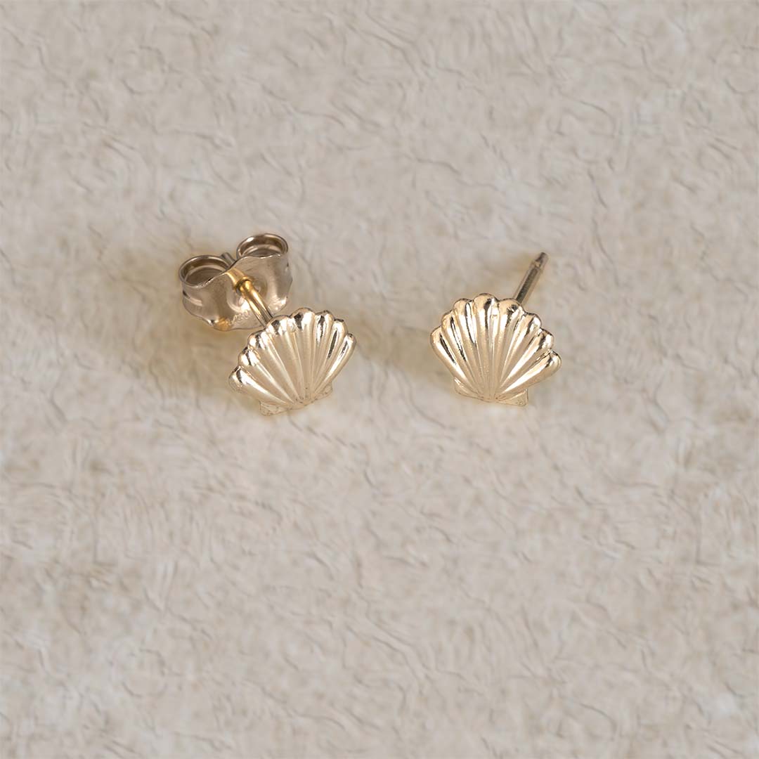 Ariel Shell Stud Earrings Gold Flatlay