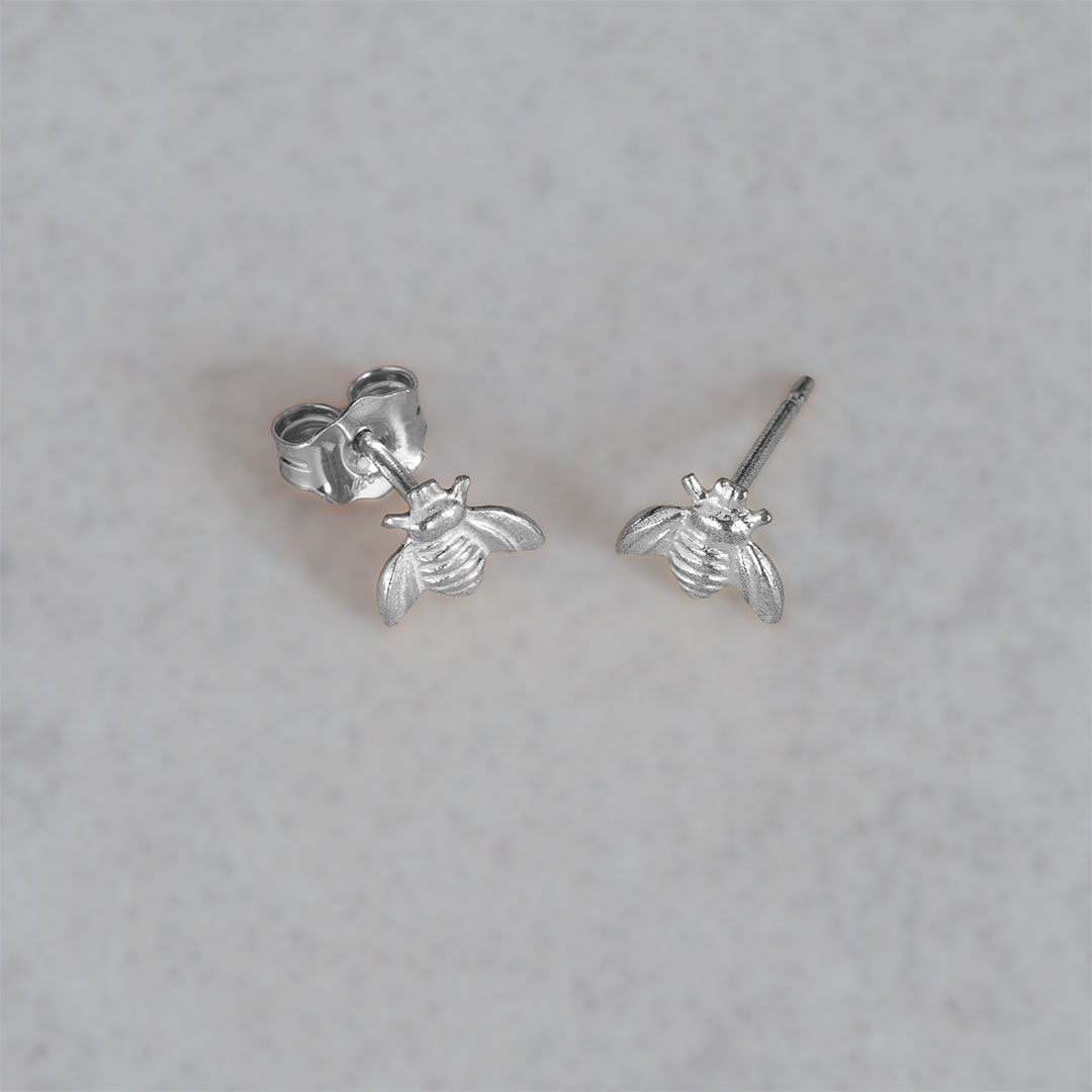 Bee Stud Earrings - Silver