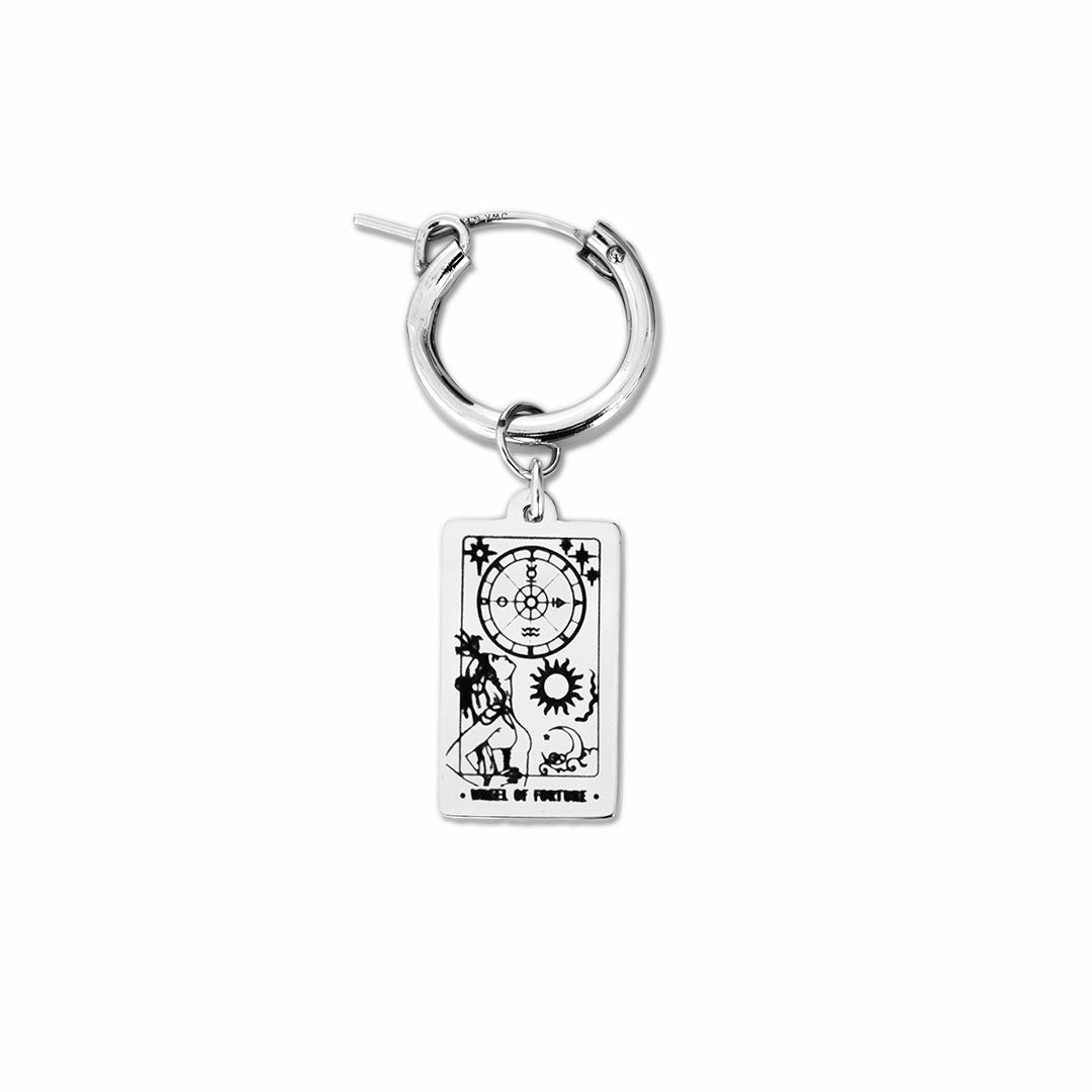 Wheel Of Fortune Tarot Hoop Earring - Silver