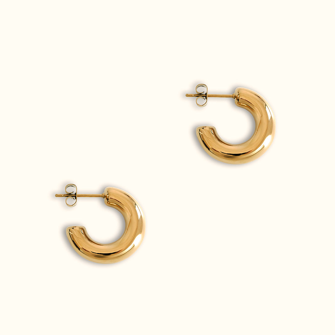 Chunky Huggie Hoop Earrings - Gold