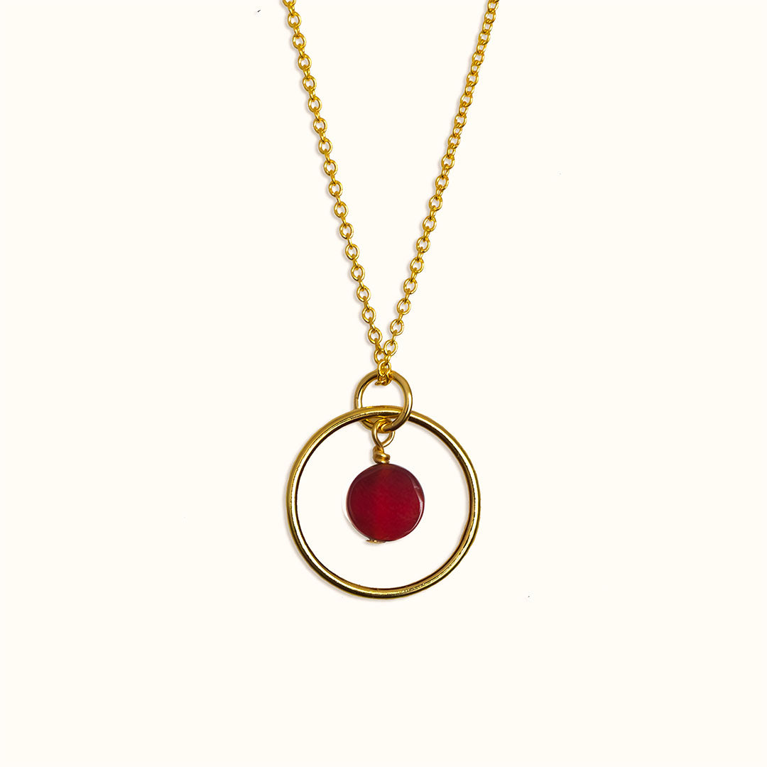 Halo Sunrise Mini Necklace Gold Red agate