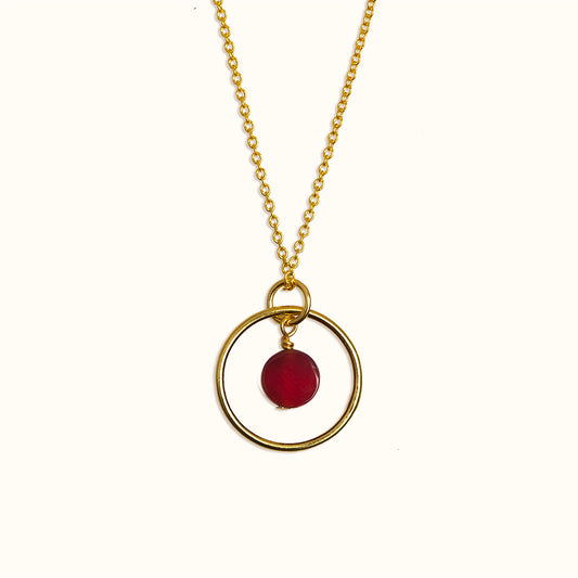 Halo Sunrise Mini Necklace Gold Red agate