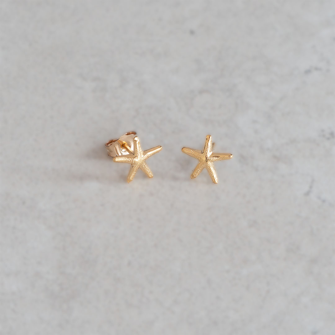 Mermaid Starfish Stud Earrings Gold Flatlay