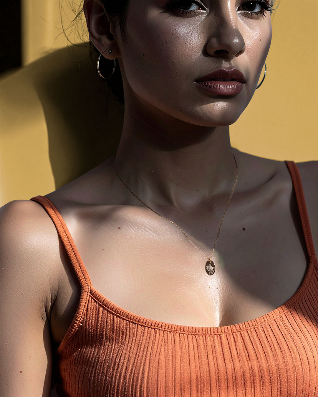Model wearing Eucalyptus Necklace - Gold