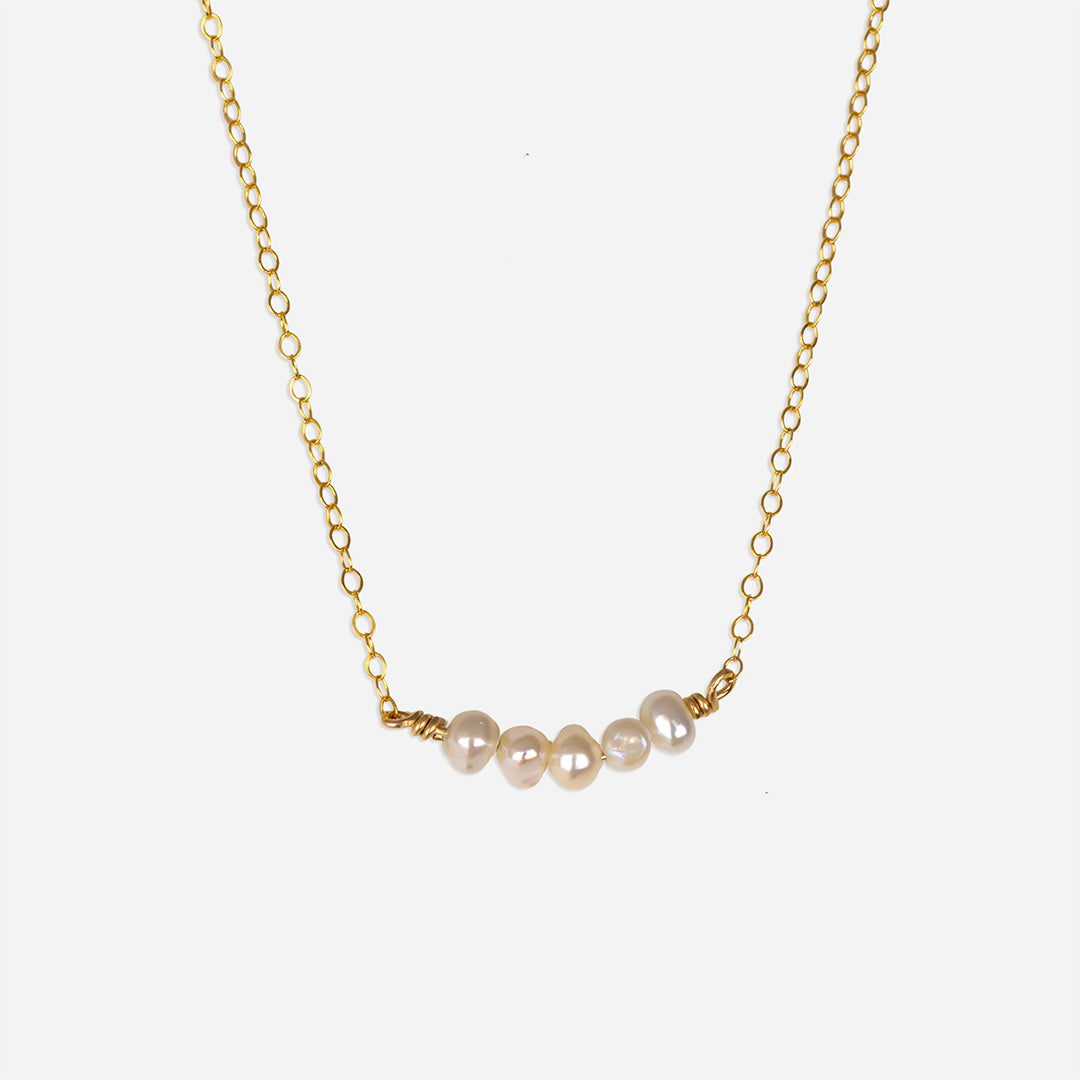 Pebble Row Necklace - Gopld and Pearl