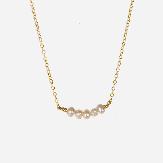 Pebble Row Necklace - Gopld and Pearl