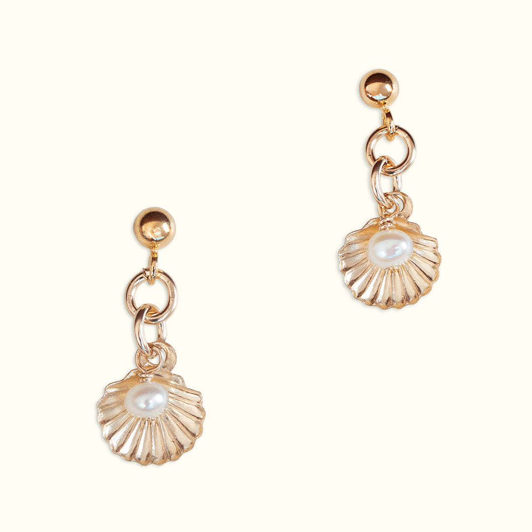 Shell Pod Pearl Drop Earrings - Gold and Pearl