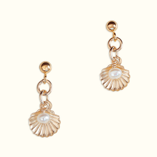 Shell Pod Pearl Drop Earrings - Gold and Pearl