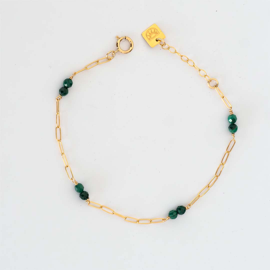 Lola Gemstone Bracelet - Gold and Malachite