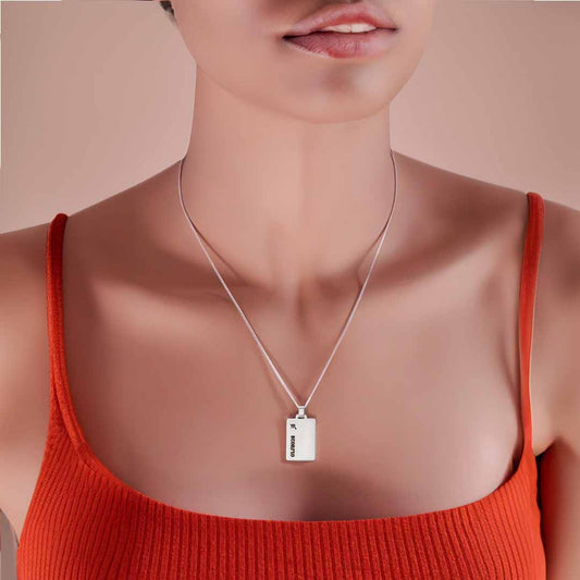 model wearing scorpio star sign necklace silver