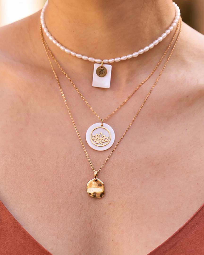 Lotus Bloom Necklace - Gold and Mother Of Pearl