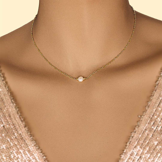 Single Pearl Necklace - Gold and Pearl