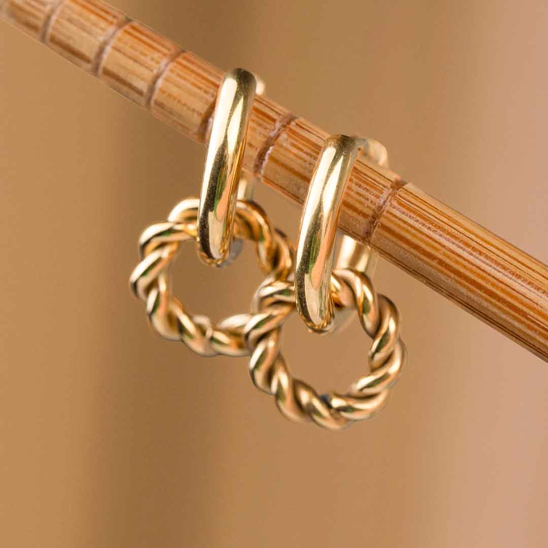 2 in 1 Hoop Drop Earrings - Gold