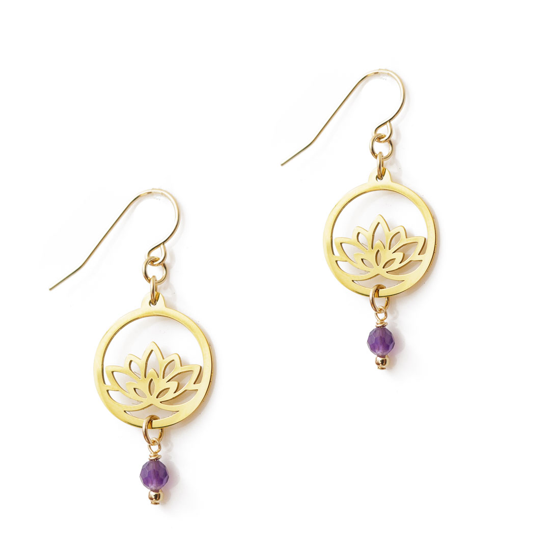 Baby Lotu Earrings Gold Amethyst