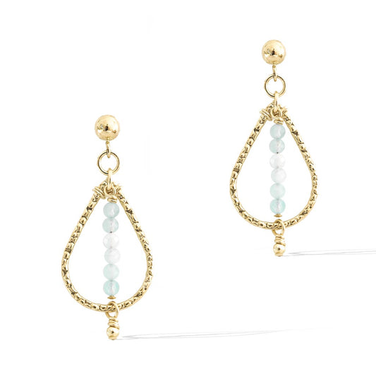 Candle Flame Earrings - Gold and Aquamarine