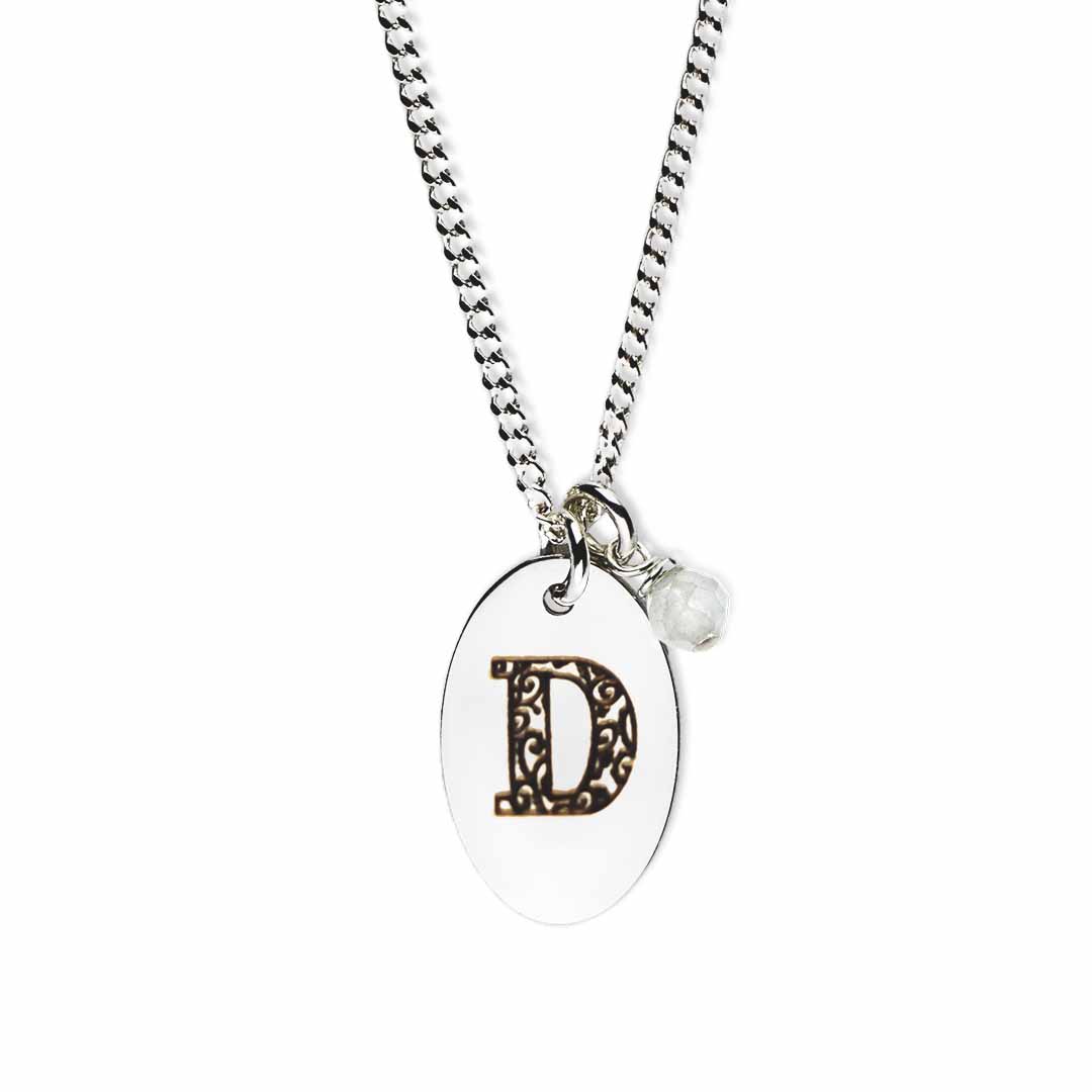 Initial Necklace D - Birthstone Love Letter - Silver