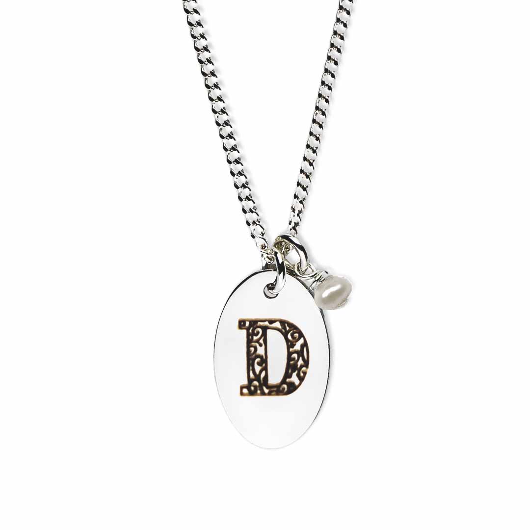 Initial Necklace D - Birthstone Love Letter - Silver