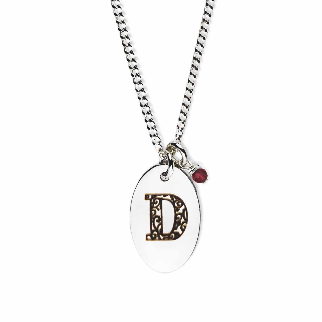 Initial Necklace D - Birthstone Love Letter - Silver