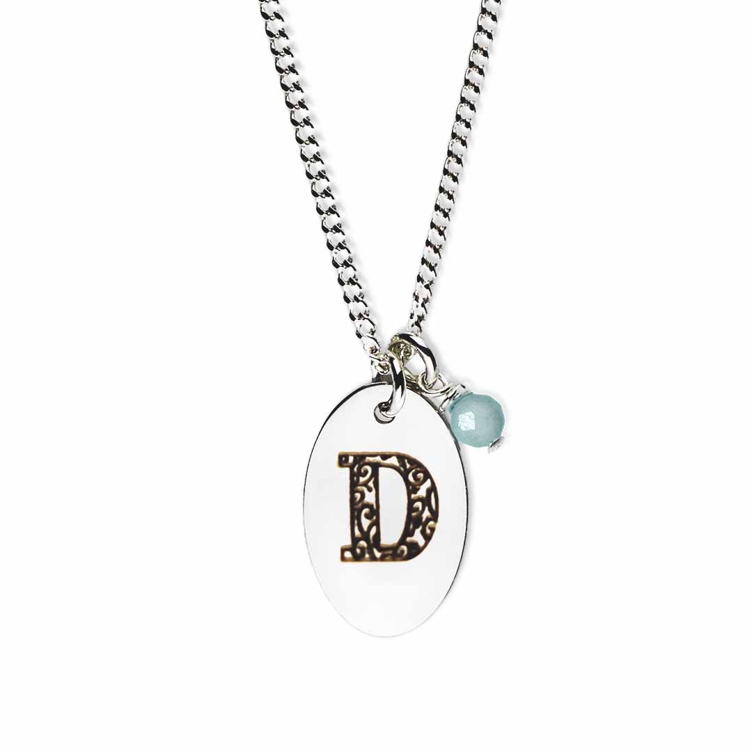 Initial Necklace D - Birthstone Love Letter - Silver