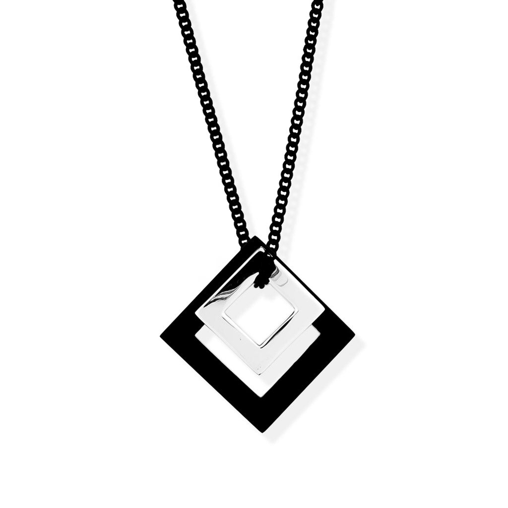 DOUBLE DIAMOND PENDANT -  Black and Rhodium