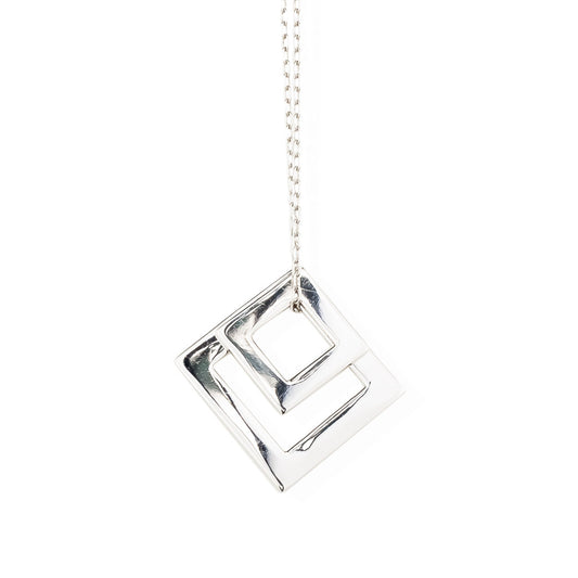 Double Diamond Pendant Rhodium