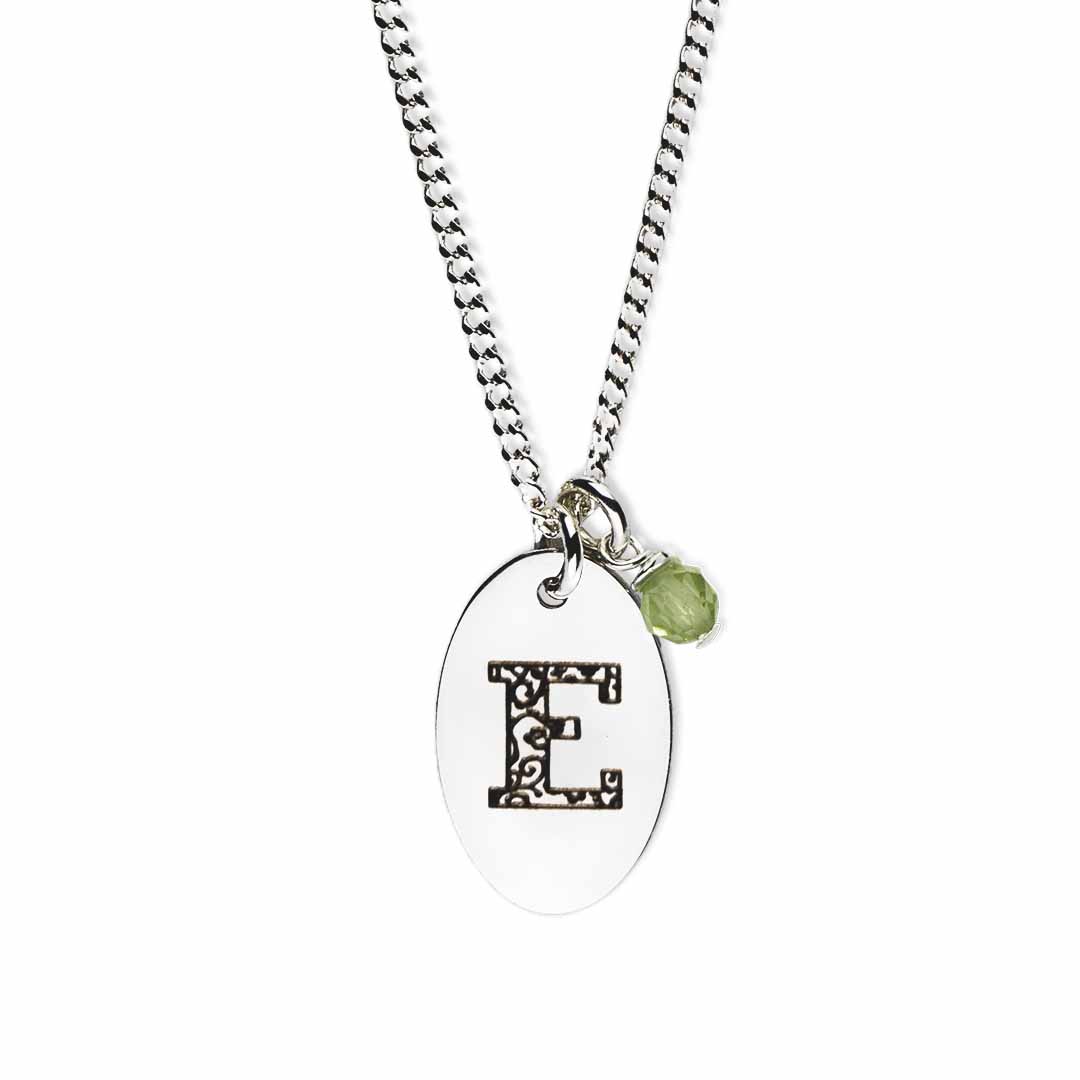 Birthstone-love-letter-e-silver peridot