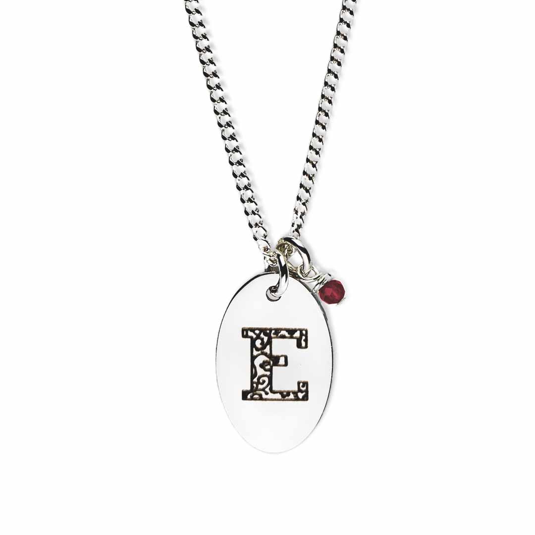 Birthstone-love-letter-e-silver ruby