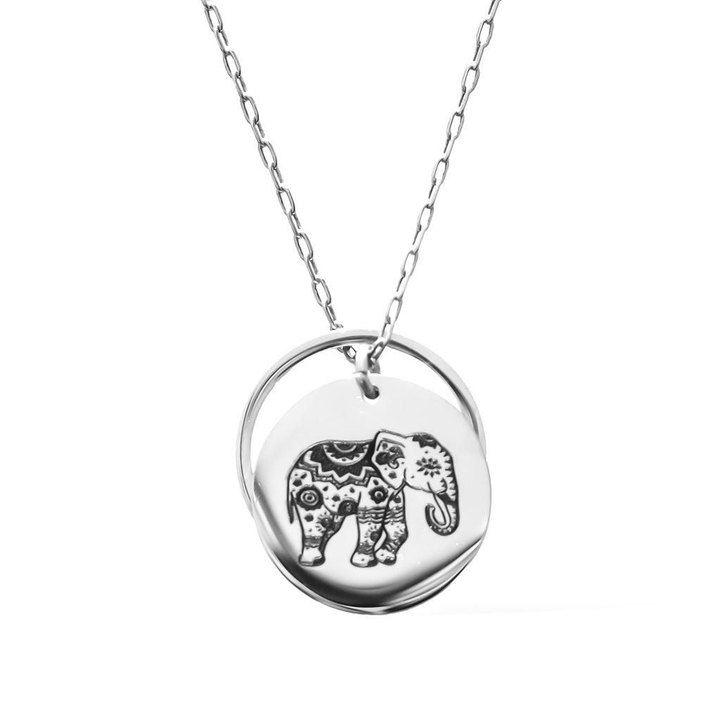 Enchanted Elephant and Ring of Fire Pendant - Rhodium