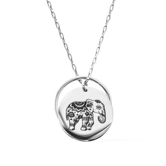 Enchanted Elephant and Ring of Fire Pendant -  Rhodium