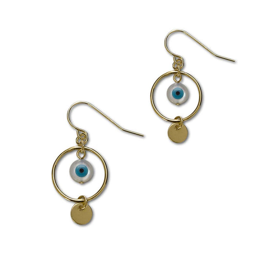 Evil Eye Hook Drop Earrings - Gold