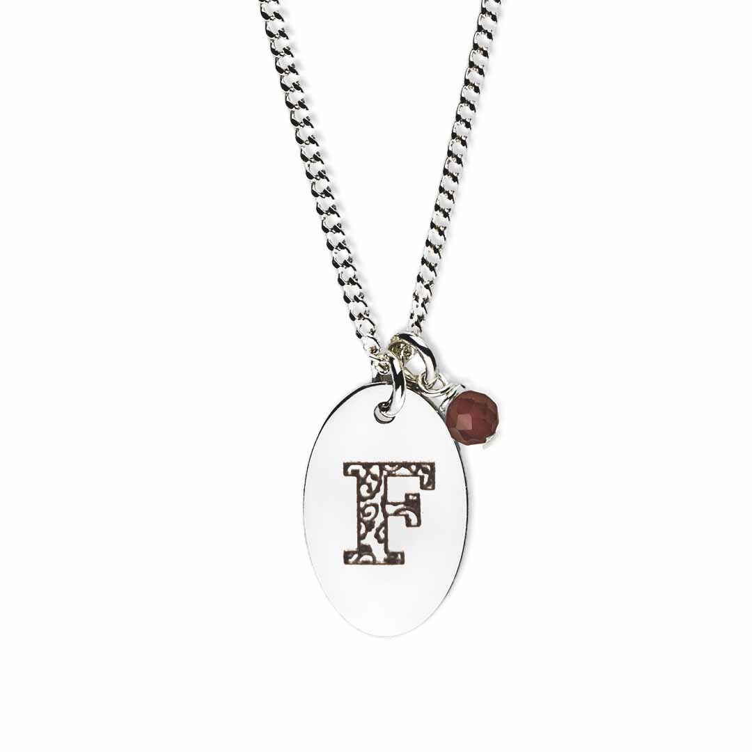 Birthstone-love-letter-f-silver red garnet