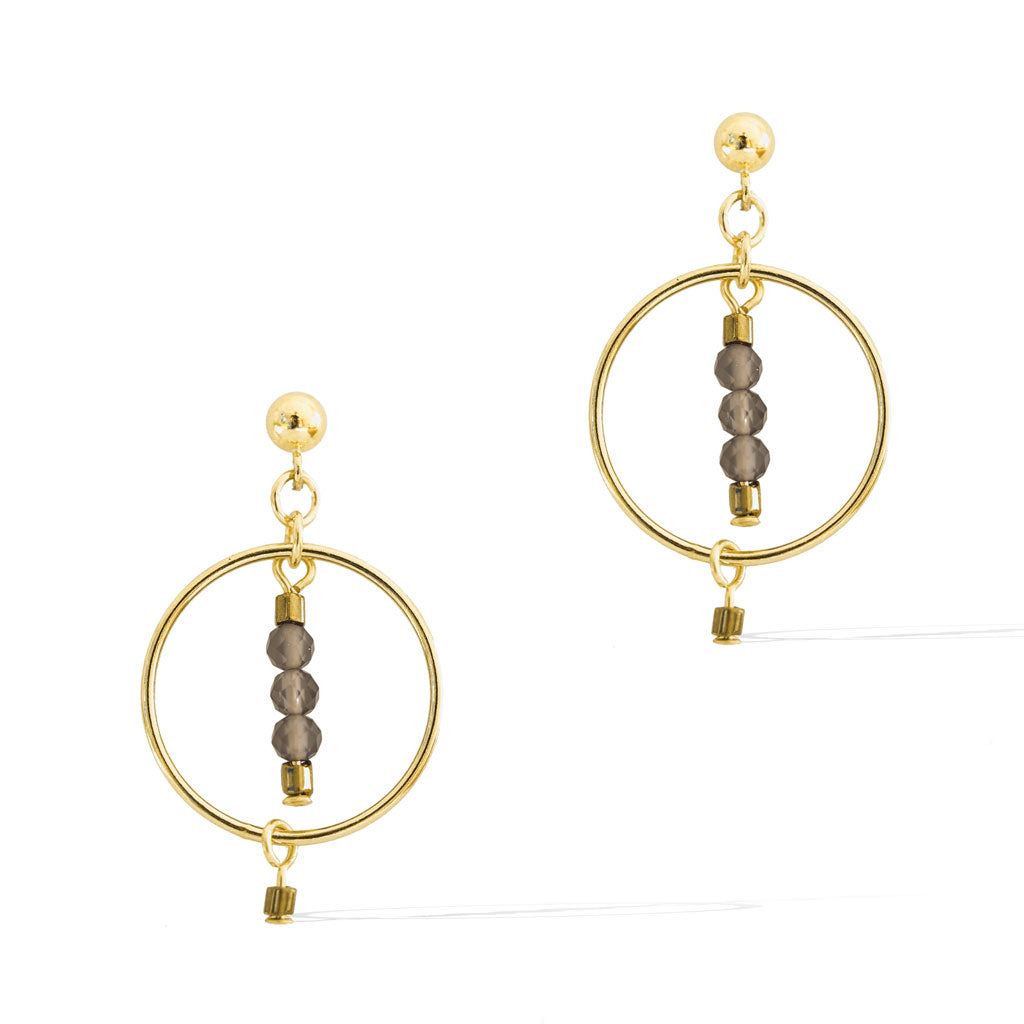 Halo Equilibria Earrings - Gold and Smoky Quartz