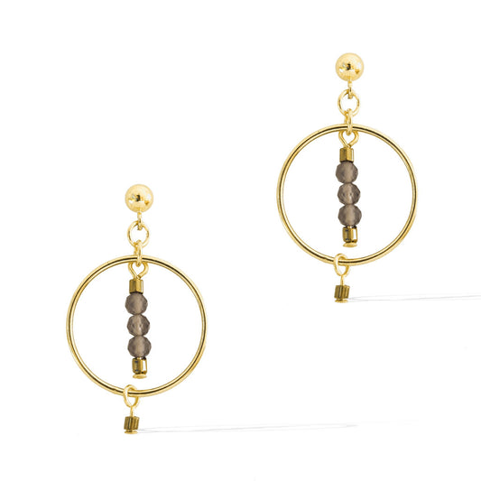 Halo Equilibria Earrings - Gold and Smoky Quartz