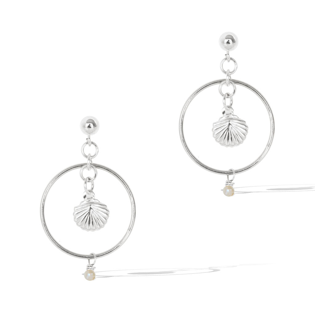 Halo Seashore Earrings - Silver and Pearl