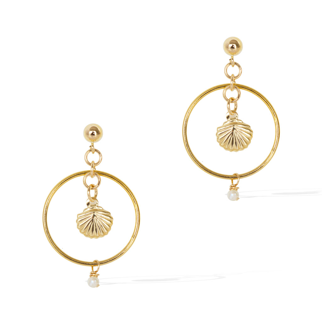 Halo Seashore Earrings - Gold and Pearl