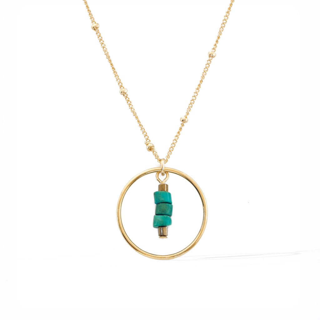 Halo Sage Necklace - Gold and Turquoise satellite chain