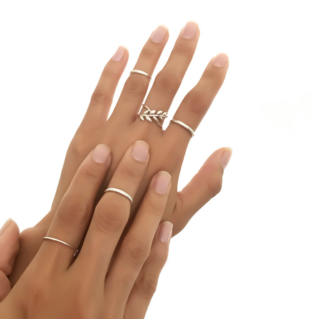 Hand with Little Leaf Ring Sterling SIlver