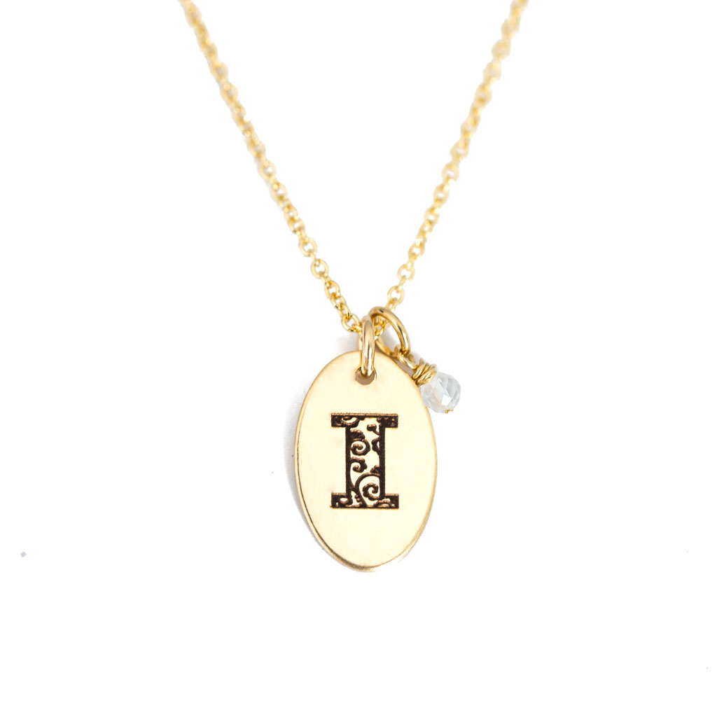 I - Birthstone Love Letters Necklace Gold and Clear Quartz