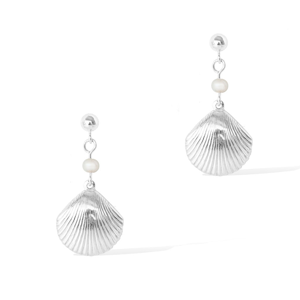 Impressions Silver Shell Earrings - Silver and Pearl