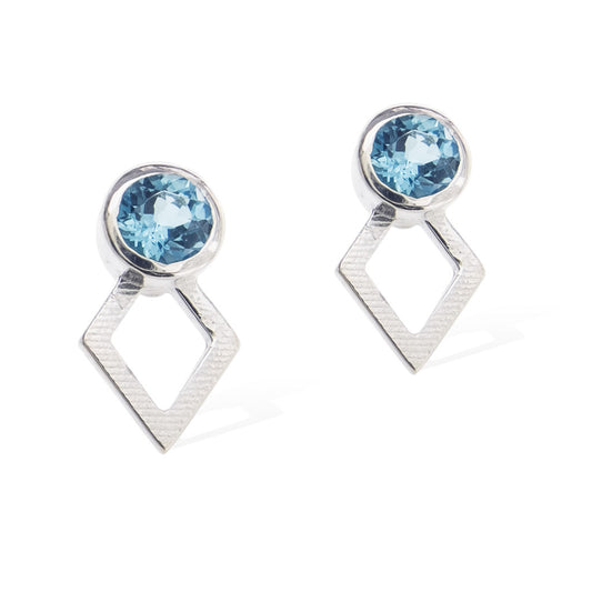 JAEGER EARRINGS -  Sterling Silver with Swiss Blue Topaz