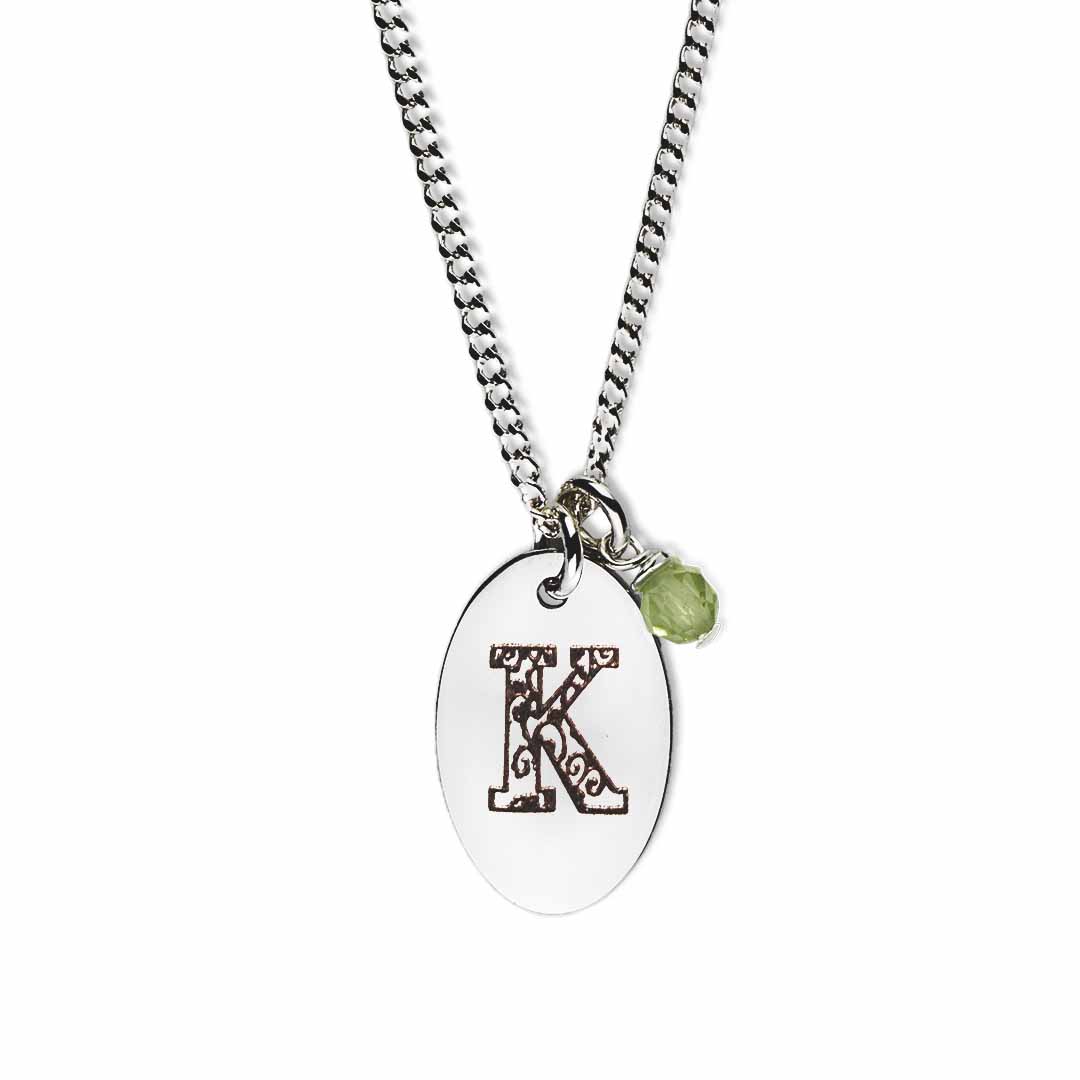 Birthstone-love-letter-k-silver peridot