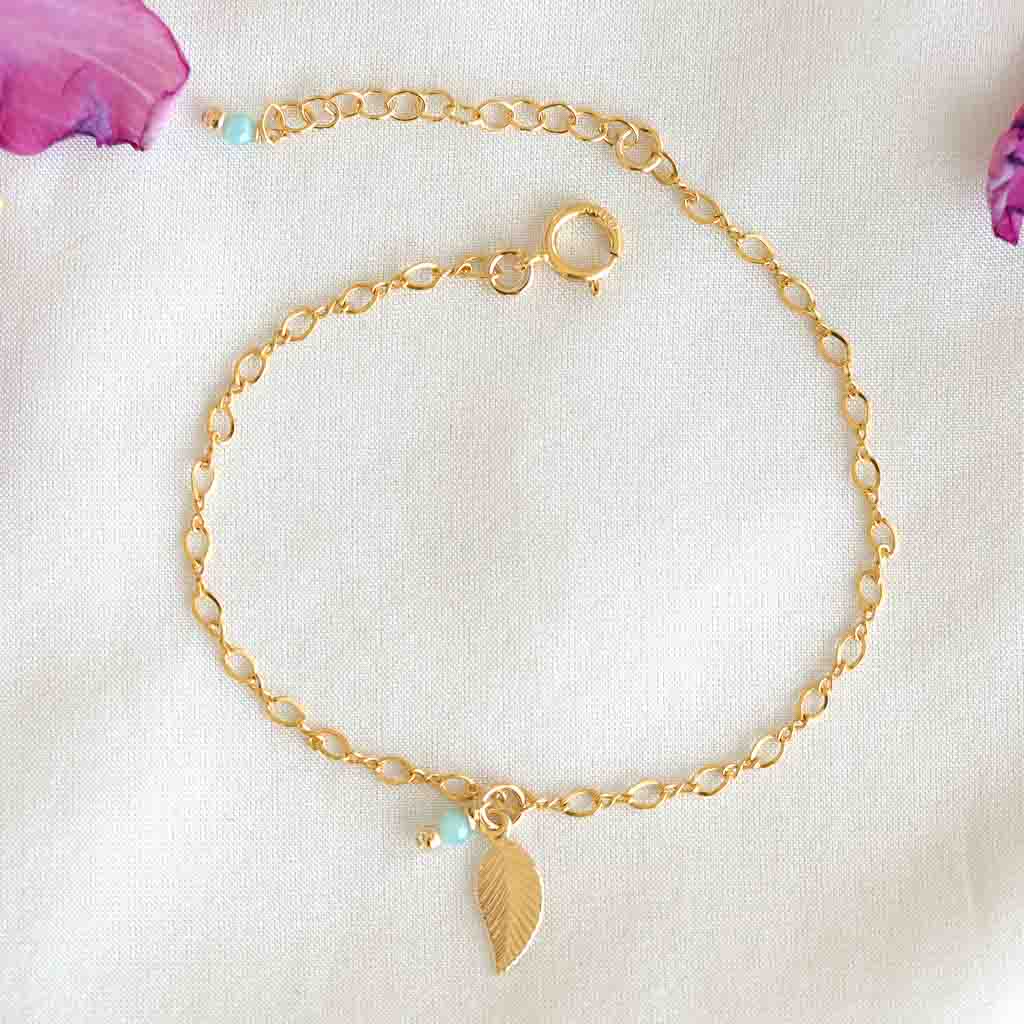 Impressions Little Leaf Bracelet - Gold and Amazonite flatlay