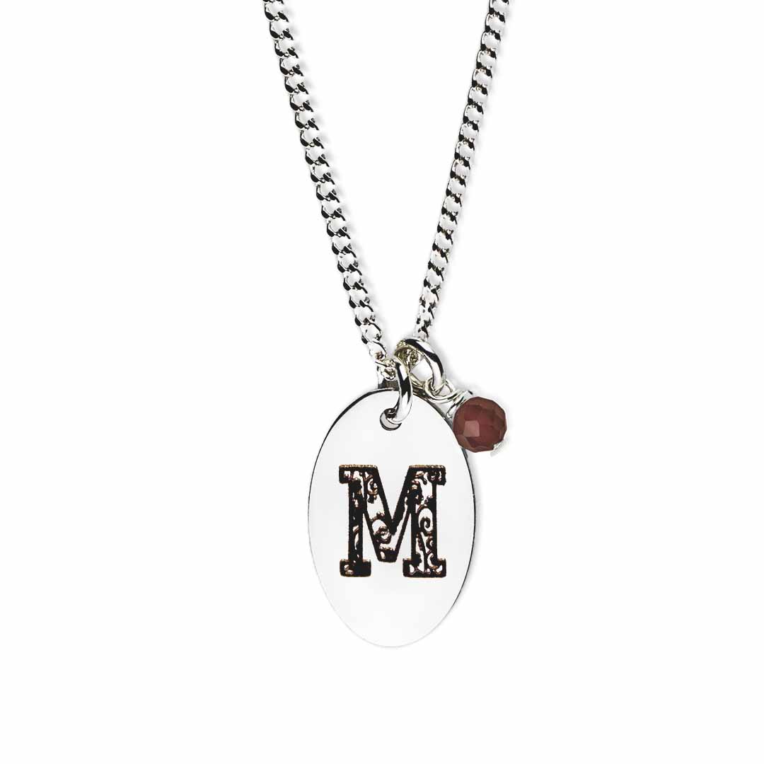 Birthstone-love-letter-m-silver red garnet