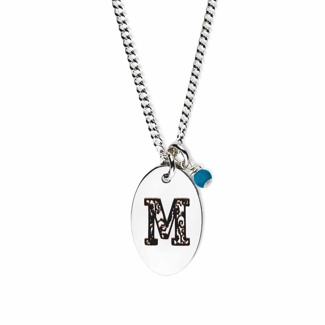 Birthstone-love-letter-m-silver turquoise