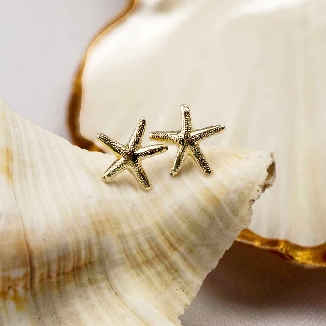 Mermaid Starfish Stud Earrings - Gold flatlay