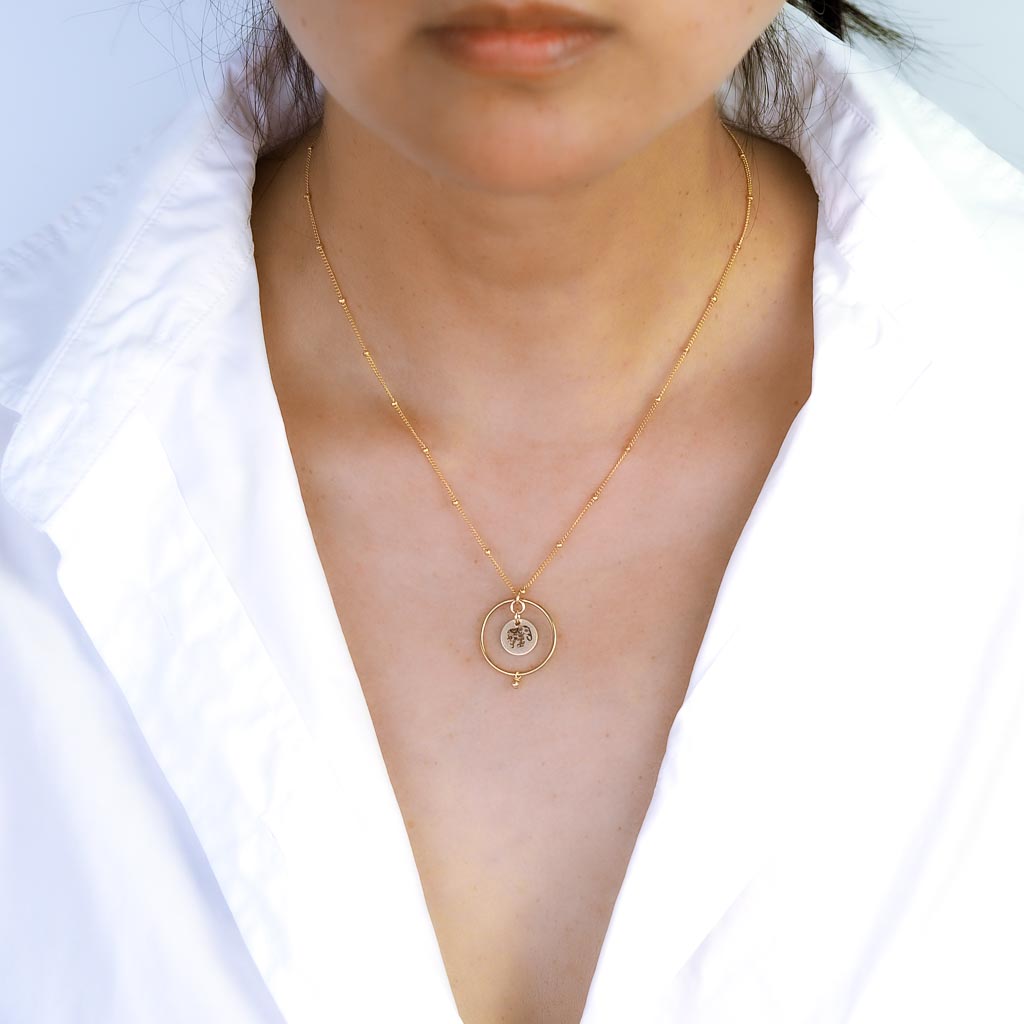 Model wearing Halo Enchanted Elephant Necklace - Gold