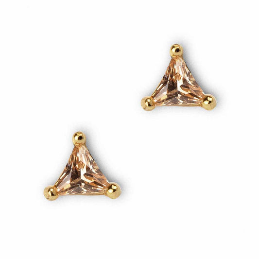Moonstone Peach Triangle Stud Earrings - Gold