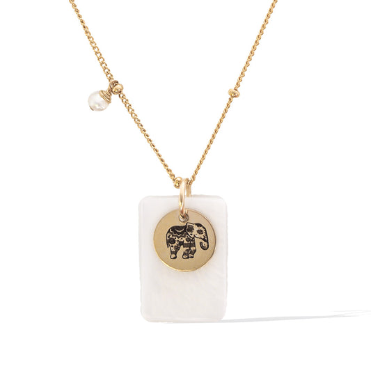 Enchanted elephant necklace gold and pearl