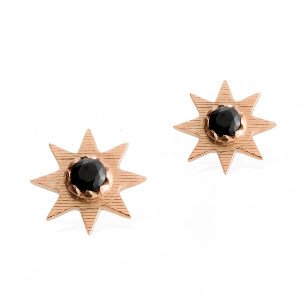 SOLSTICE STAR EARRINGS - Rose Gold with Black Spinel