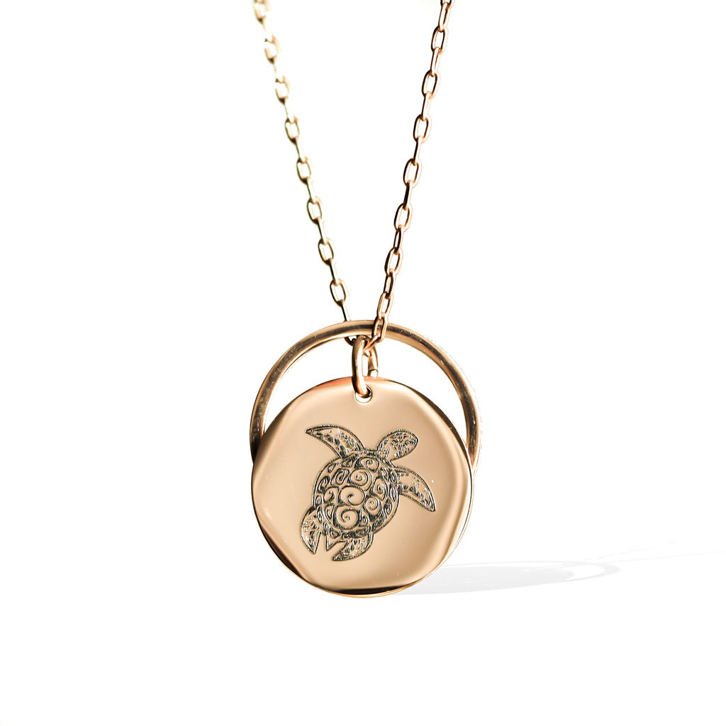 Sea Turtle and Ring of Fire Pendant - Rose Gold